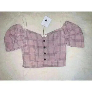 Junior’s Pink Plaid Top